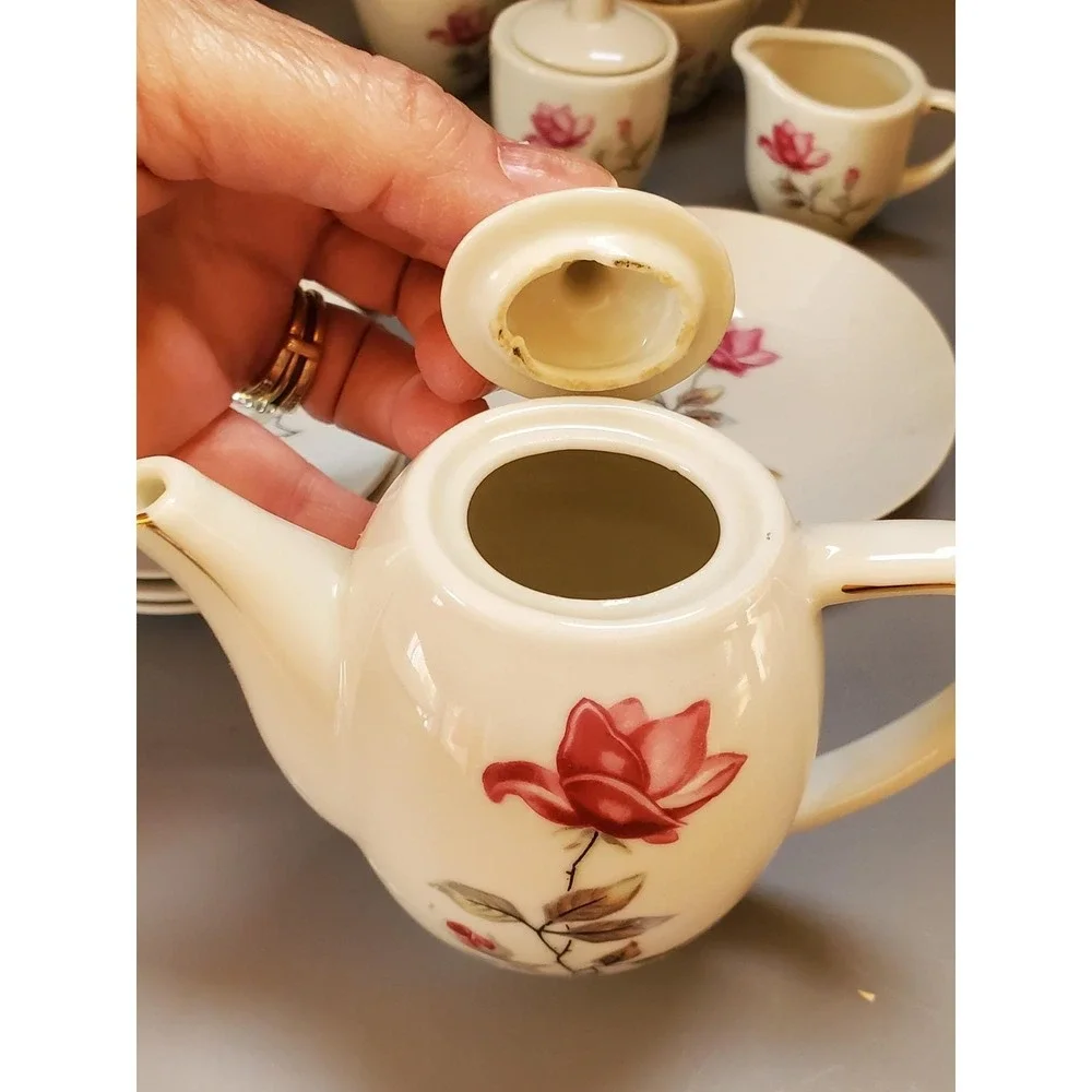 Vintage Floral Child's China Tea Set,‎ Teapot, Cups, Plates, Serving Pieces